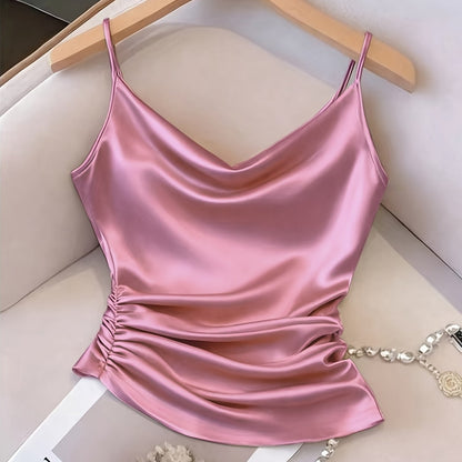 Damen Satin-Top mit Wasserfallausschnitt und Raffungen – Elegantes Camisole für besondere Anlässe