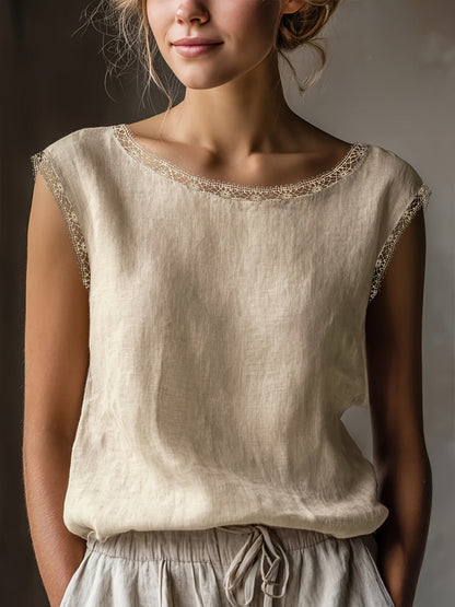 Damen Bluse ärmellos mit Spitzenbesatz, eleganter Freizeit-Look