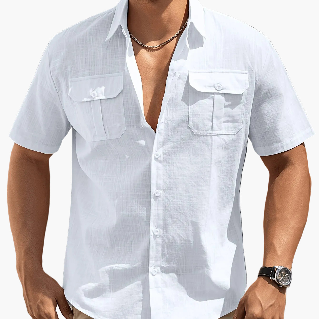 Herren Freizeit Kurzarm Hemd mit Brusttaschen – Sommer Stil für Alltag und Urlaub