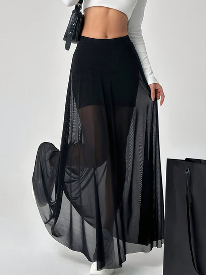 Damen Maxirock Mesh Transparent Flared Style für Urlaub und Freizeit