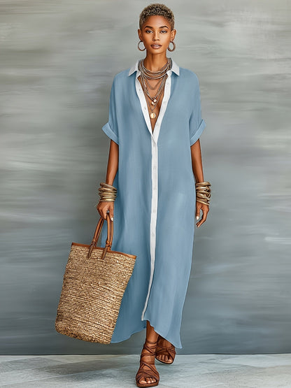 Damen Maxikleid Hemdblusen-Stil Elegant Lässig für Strand und Alltag