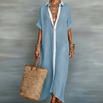 Damen Maxikleid Hemdblusen-Stil Elegant Lässig für Strand und Alltag