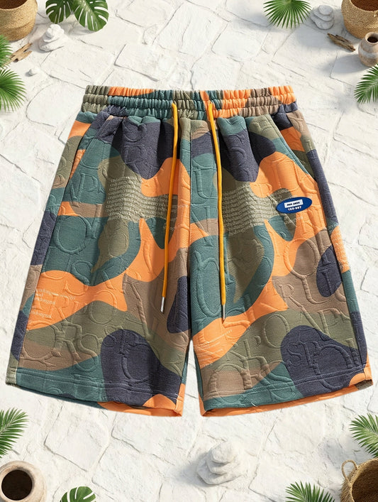 Herren Grafik-Shorts mit Camouflage und Prägung – Streetstyle Freizeitshorts