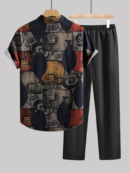 Herren Set mit Kurzarm-Hemd und Hose – Künstlerischer Style für Freizeit und Urlaub