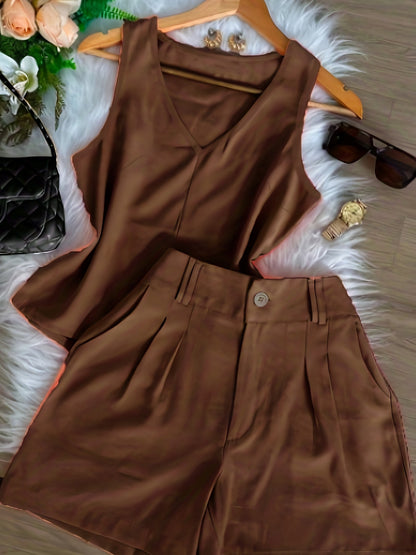 Damen Sommer Set – Elegantes ärmelloses Top und High-Waist Shorts, Casual Chic für Alltag & Urlaub