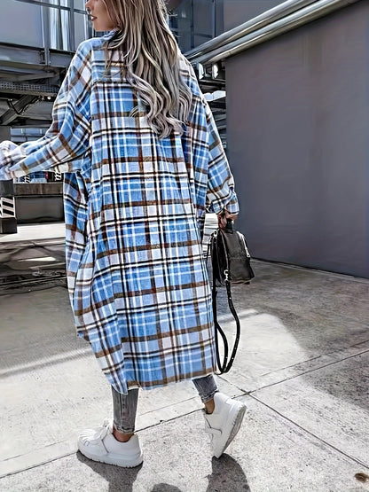 Damen Langarm Karo Shacket im lässigen Oversize-Stil – Perfekt für Alltag und Freizeit