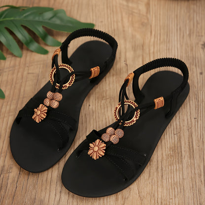 Damen Sommerschuhe – Boho Sandalen mit Blumenverzierung für Alltag & Freizeit