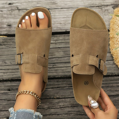 Damen Komfort-Pantoletten mit Schnalle – Modische Slip-On Sandalen für Alltag und Freizeit