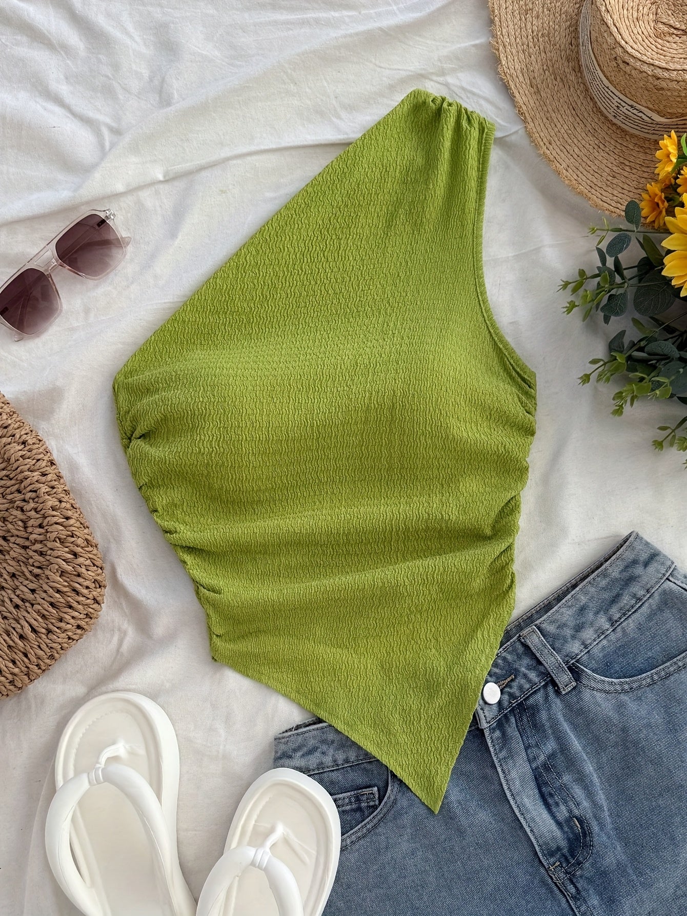 Damen Asymmetrisches Freizeit-Top mit Blumenmuster – Elegantes Sommer-Wochenend-Oberteil
