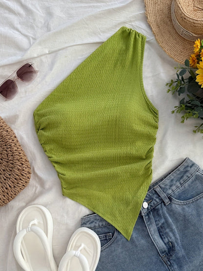 Damen Asymmetrisches Freizeit-Top mit Blumenmuster – Elegantes Sommer-Wochenend-Oberteil