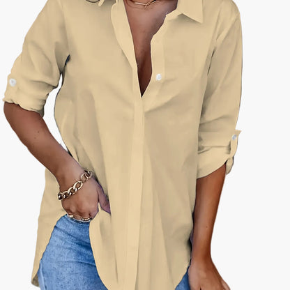 Damen Langarm Oversize Bluse – Lässige Hemdbluse für Alltag, Büro & Freizeit