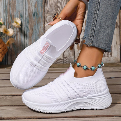 Damen Slip-On Sneakers Freizeit Bequeme Low-Top Schuhe mit Streifen-Design