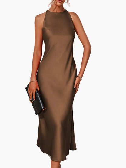 Damen Elegantes Midi-Abendkleid mit hohem Halsausschnitt – Perfekt für festliche Anlässe