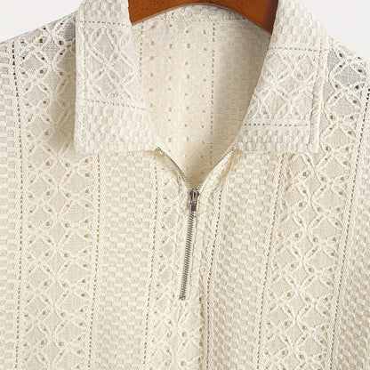 Herren Strickpolo mit Reißverschluss und modernem Strukturmuster – Eleganter Freizeitstil