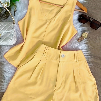 Damen Sommer Set – Elegantes ärmelloses Top und High-Waist Shorts, Casual Chic für Alltag & Urlaub