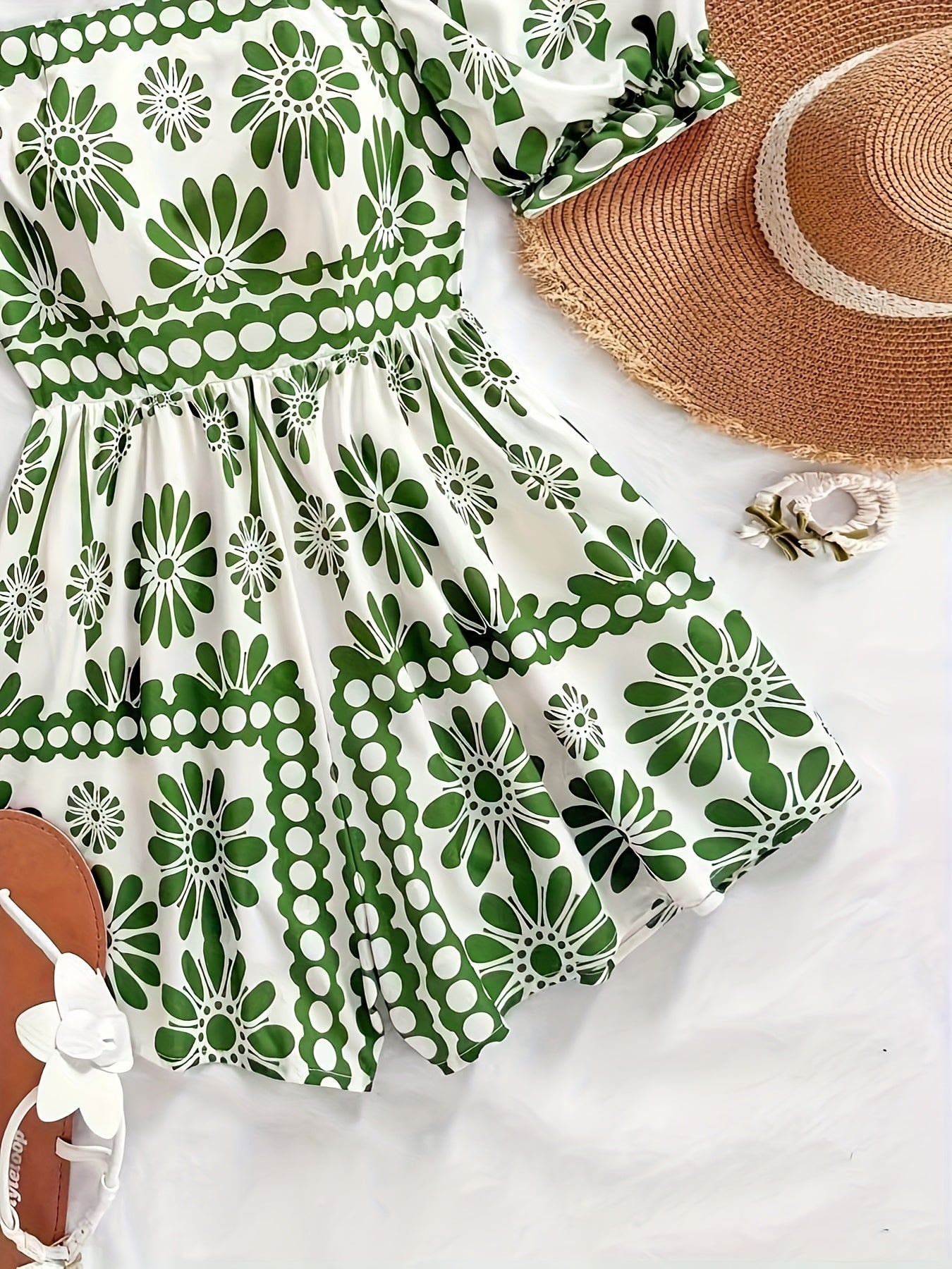 Damen Vintage-inspirierter Jumpsuit mit Puffärmeln und Blumenmuster – Eleganter Einteiler für Freizeit und Events