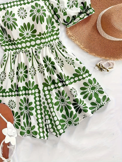 Damen Vintage-inspirierter Jumpsuit mit Puffärmeln und Blumenmuster – Eleganter Einteiler für Freizeit und Events