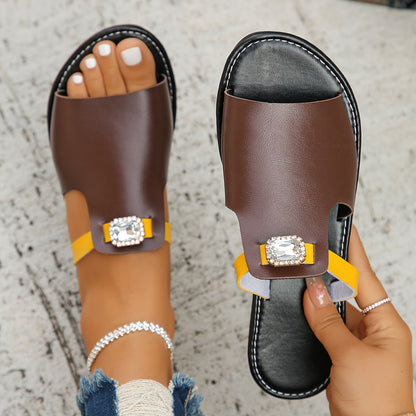 Damen Slide Sandalen mit Schmuckdetail und modernem Design – Elegante Freizeitschuhe