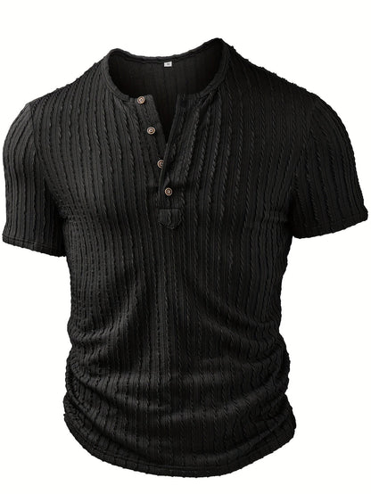 Herren Sommer Henley T-Shirt Modern Kurzarm Casual Freizeitshirt mit Knopfleiste