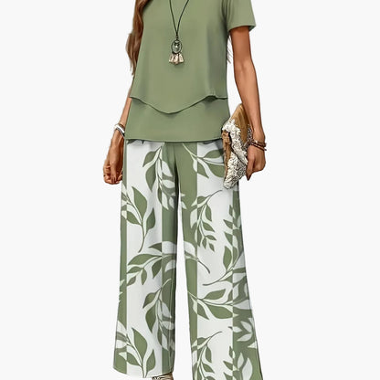 Damen Sommer Set Elegant Zweiteiler mit Weit Bein Hose und Kurzarm Shirt – Perfekt für Freizeit und Urlaub