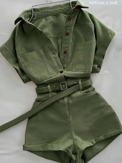 Damen Utility-Style Overall mit Gürtel und Kurzarm – Modischer Einteiler für Alltag und Freizeit