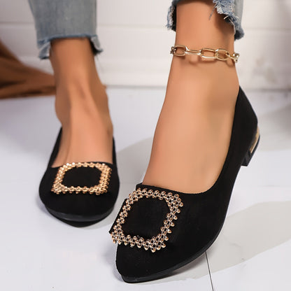 Damen Elegante Slip-On Ballerinas mit Glitzer-Schnalle – Ideal für Alltag & besondere Anlässe