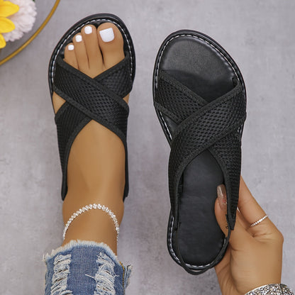 Damen Komfort Mesh Pantoletten – Sommerliche Freizeit Sandalen mit Kreuzriemen für Alltag und Urlaub