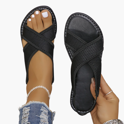 Damen Komfort Mesh Pantoletten – Sommerliche Freizeit Sandalen mit Kreuzriemen für Alltag und Urlaub