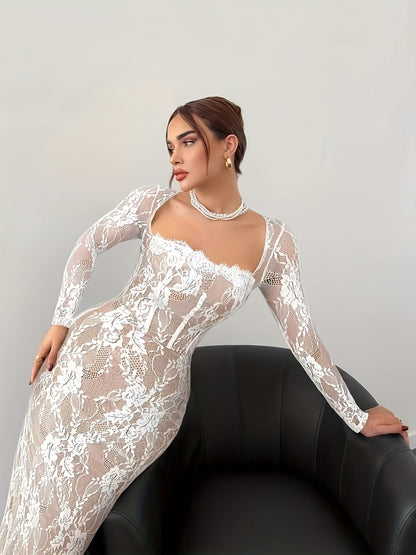 Damen Elegantes Bodycon Abendkleid mit Spitze und Langarm – Perfekt für besondere Anlässe