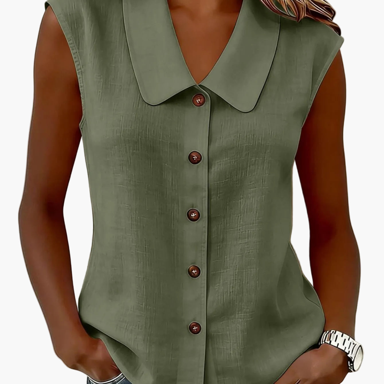 Damen Blusentop mit Knopfleiste und weitem Kragen – Elegantes Freizeit-Oberteil für Büro & Alltag