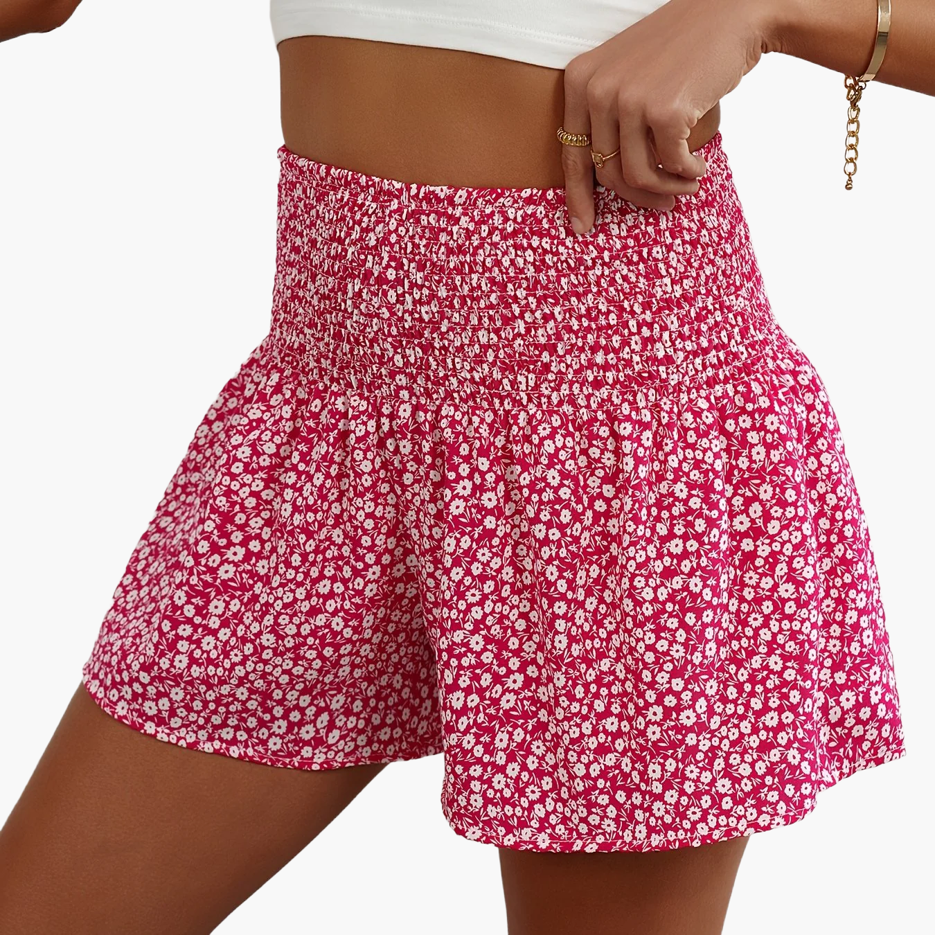 Damen Sommer Shorts mit Blumenmuster und Stretch-Bund – Bequeme Freizeitshorts