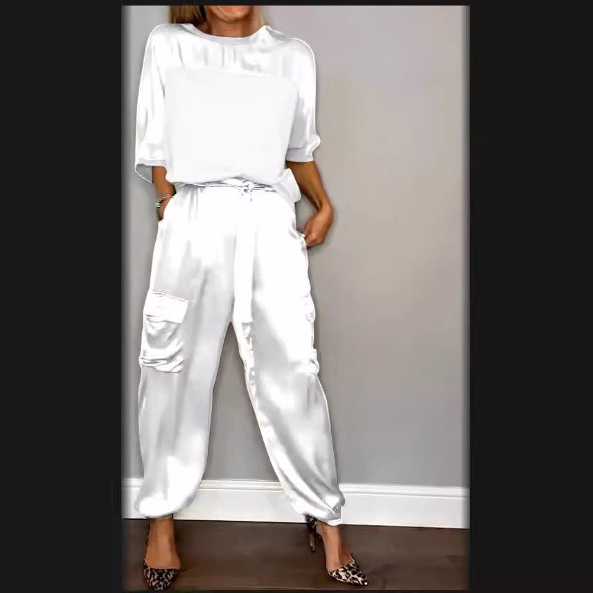 Kimberley – Satin Damen Zweiteiler mit kurzen Ärmeln
