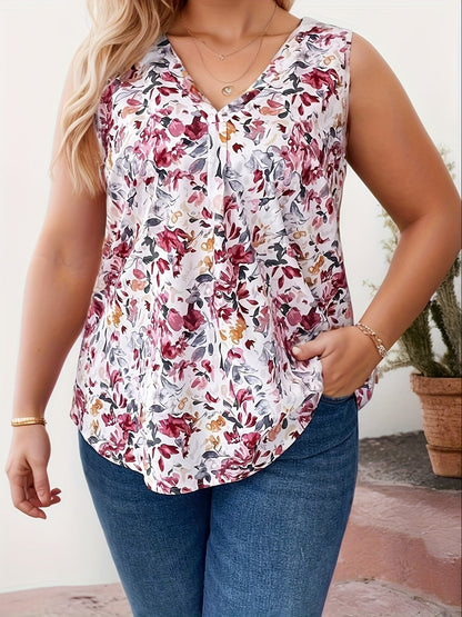 Damen ärmellose Bluse mit V-Ausschnitt und floralem Print – Elegante Sommermode für Alltag & Freizeit