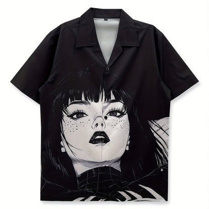 Herren Anime Streetwear Hemd mit Grafikdruck – Künstlerisches Kurzarm Freizeithemd
