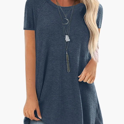 Damen Tunika T-Shirt Kurzarm Lockerer Schnitt Freizeitmode