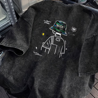 Herren Streetwear Oversize T-Shirt mit Grafik Bucket Hat Print – Urban Art Style