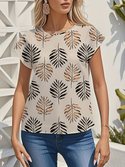 Damen Elegantes Sommer-Top mit Blättermuster – Ideal für Gartenpartys und Freizeit