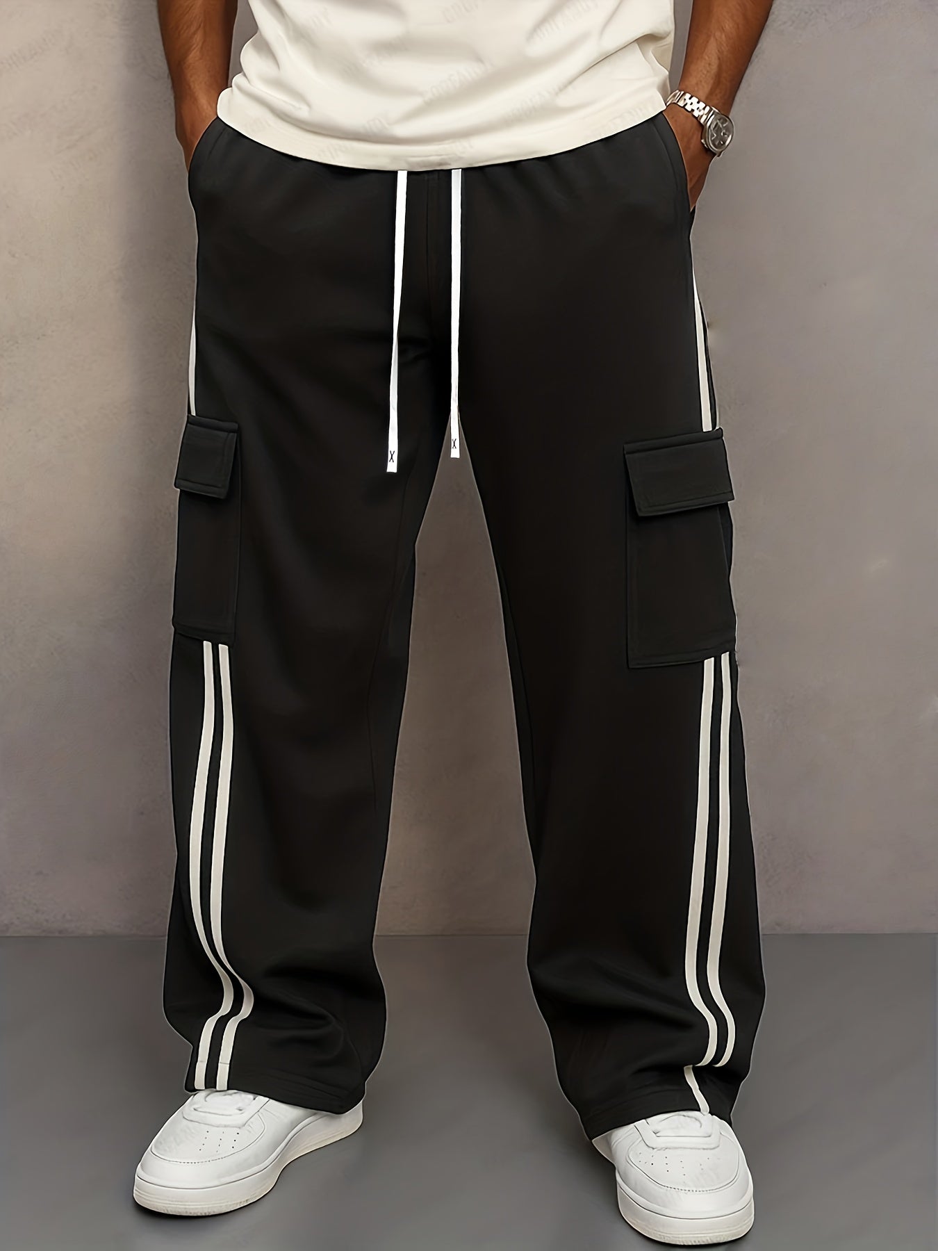 Herren Cargo Jogginghose mit Streifen und Taschen – Streetwear Style, Sportlich & Lässig
