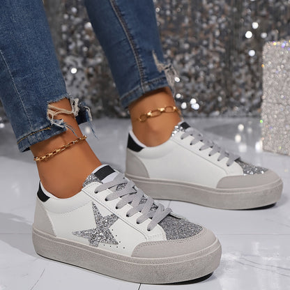 Damen Sneaker mit Glitzerstern und Plateau – Modische Freizeitschuhe für Alltag und Party