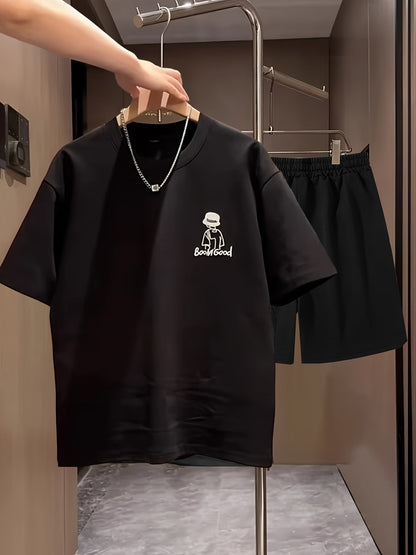 Herren Freizeit Zweiteiler T-Shirt & Shorts Set mit Print – Lässiger Sommerstil für Alltag & Streetwear