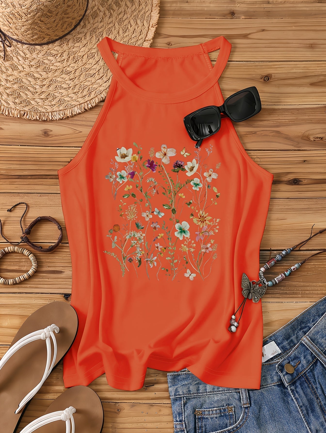 Damen Tanktop mit Wildblumen-Print – Sommerliches Freizeitshirt im Boho-Stil