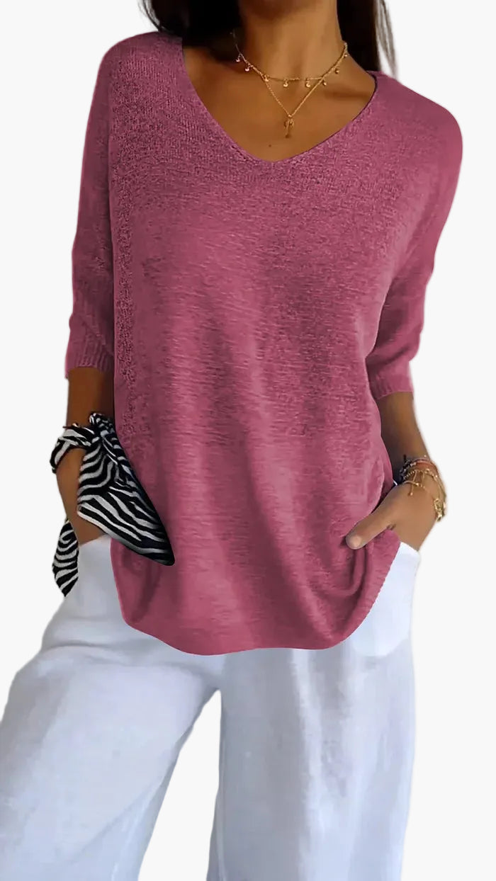 Damen Stricktop mit V-Ausschnitt – Lässiges, bequemes Oberteil für Alltag und Freizeit
