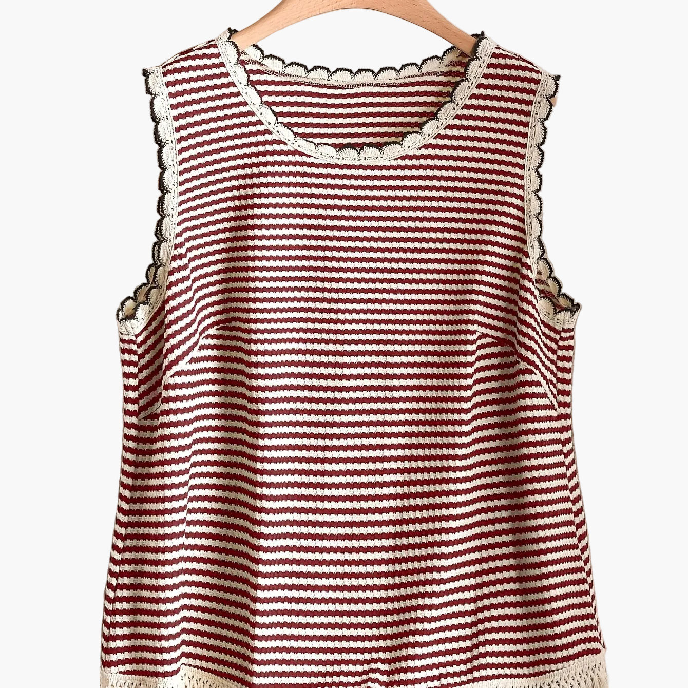 Damen Strick-Top im Boho-Stil mit Streifen und Fransen – Lässig & Sommerlich