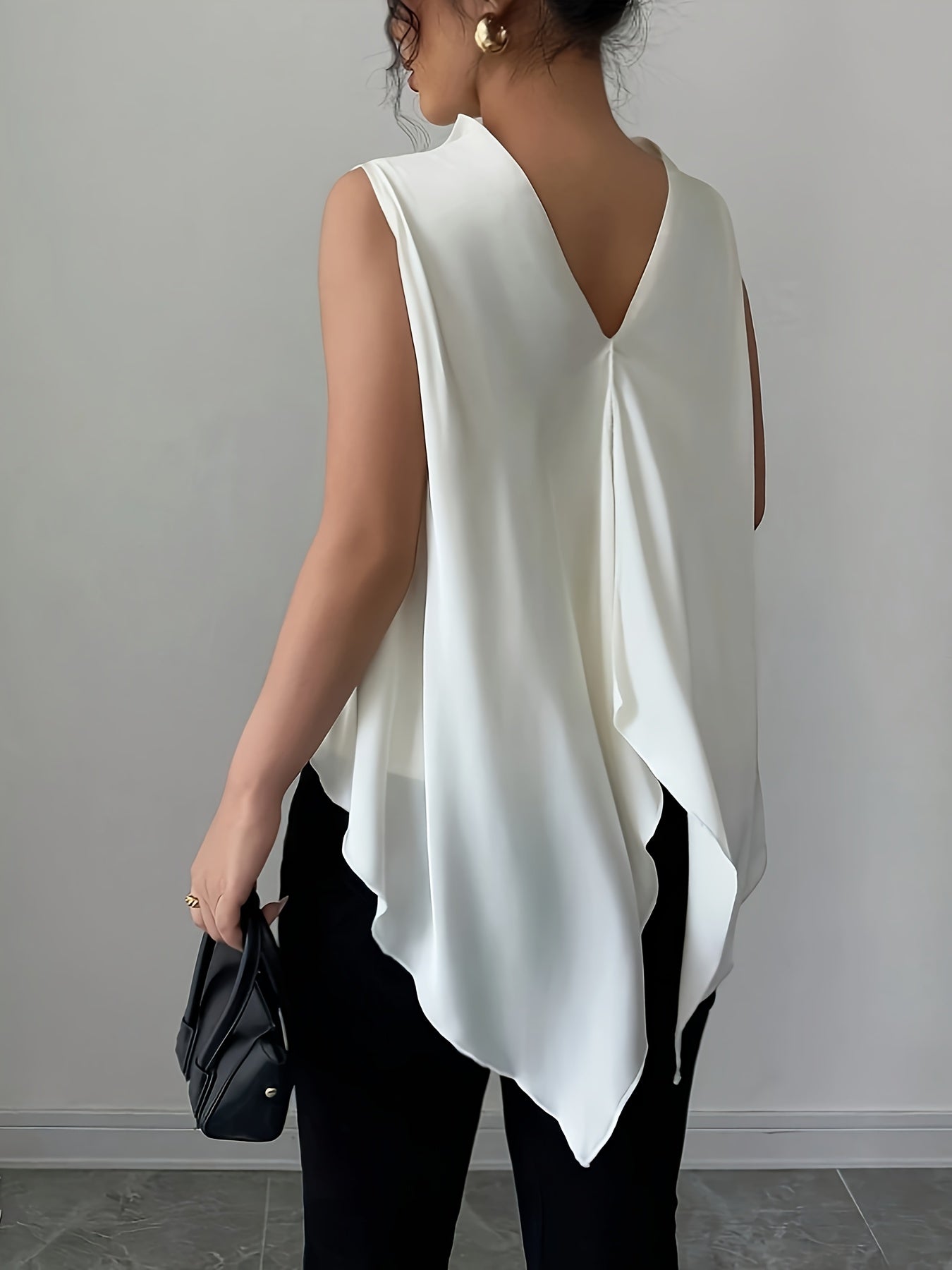 Damen Elegante Ärmellose Bluse mit Stehkragen und fließendem Schnitt – Perfekt für Büro und Abend
