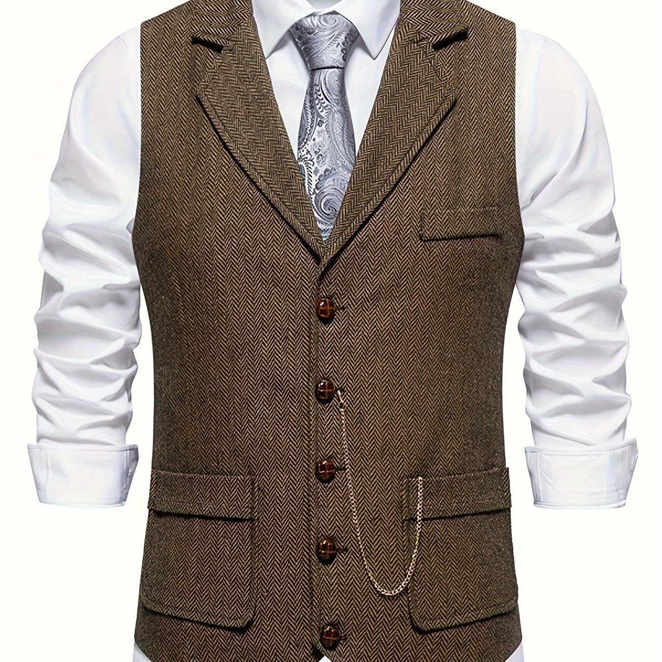 Herren Weste im Vintage-Stil mit Reverskragen und Taschenuhr-Kette
