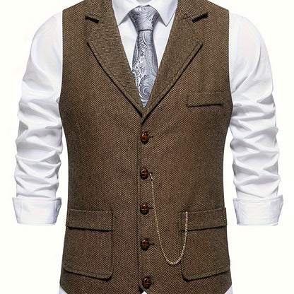 Herren Weste im Vintage-Stil mit Reverskragen und Taschenuhr-Kette