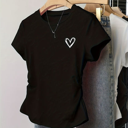 Damen T-Shirt mit Herz-Print und modernem Schnitt – Ideal für Freizeit und Alltag