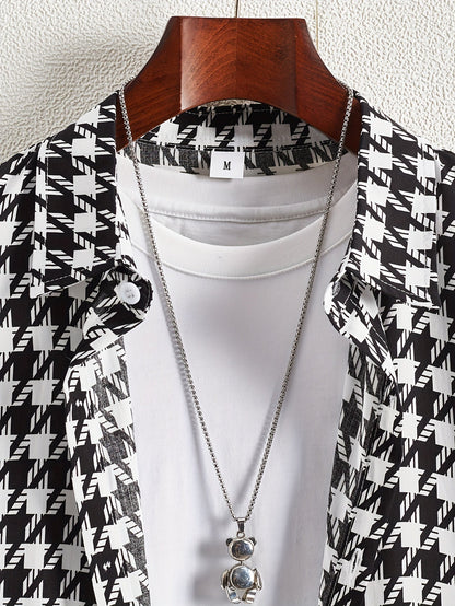 Herren Kurzarm Resort-Hemd mit geometrischem Muster – Modernes Freizeitshirt für stilbewusste Outfits