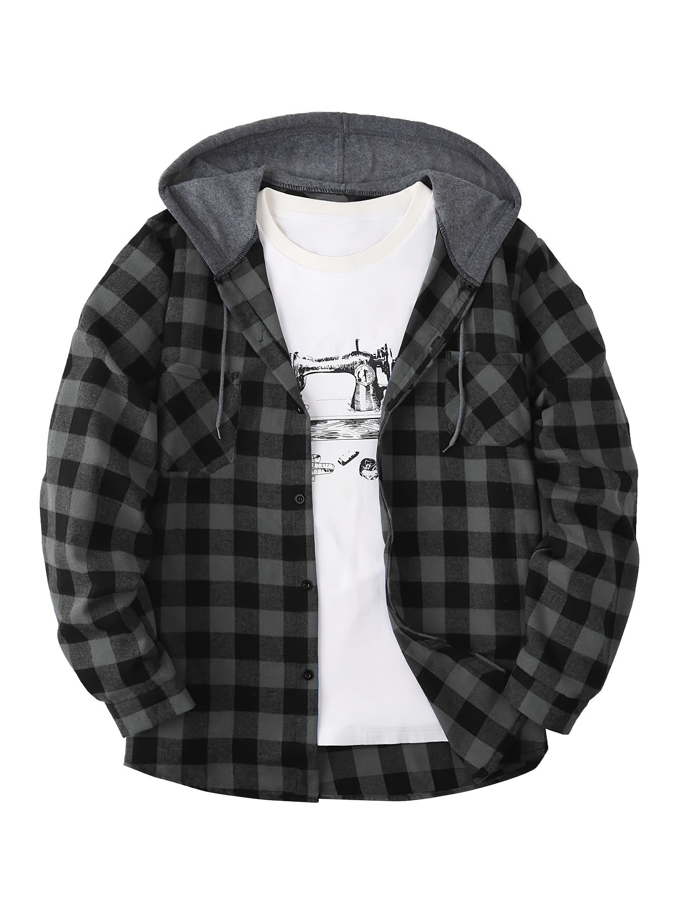 Herren Karohemd mit Kapuze und T-Shirt-Layer – Lässiges Outdoor Overshirt