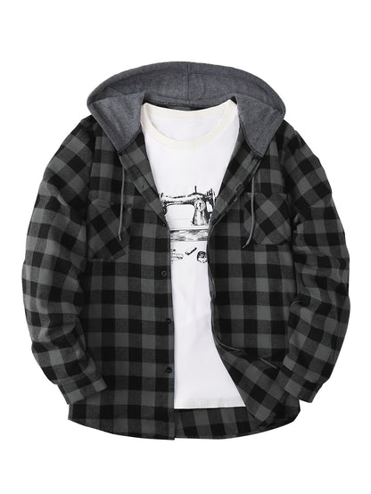 Herren Karohemd mit Kapuze und T-Shirt-Layer – Lässiges Outdoor Overshirt